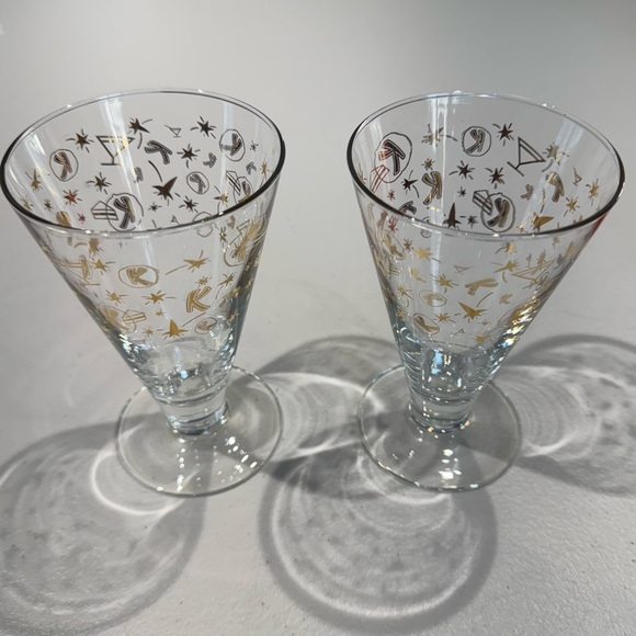 Kahlua Other - Vintage MCM Kahlua Glasses Gold Atomic, Stars & "K" Logo Design Footed Set of 2